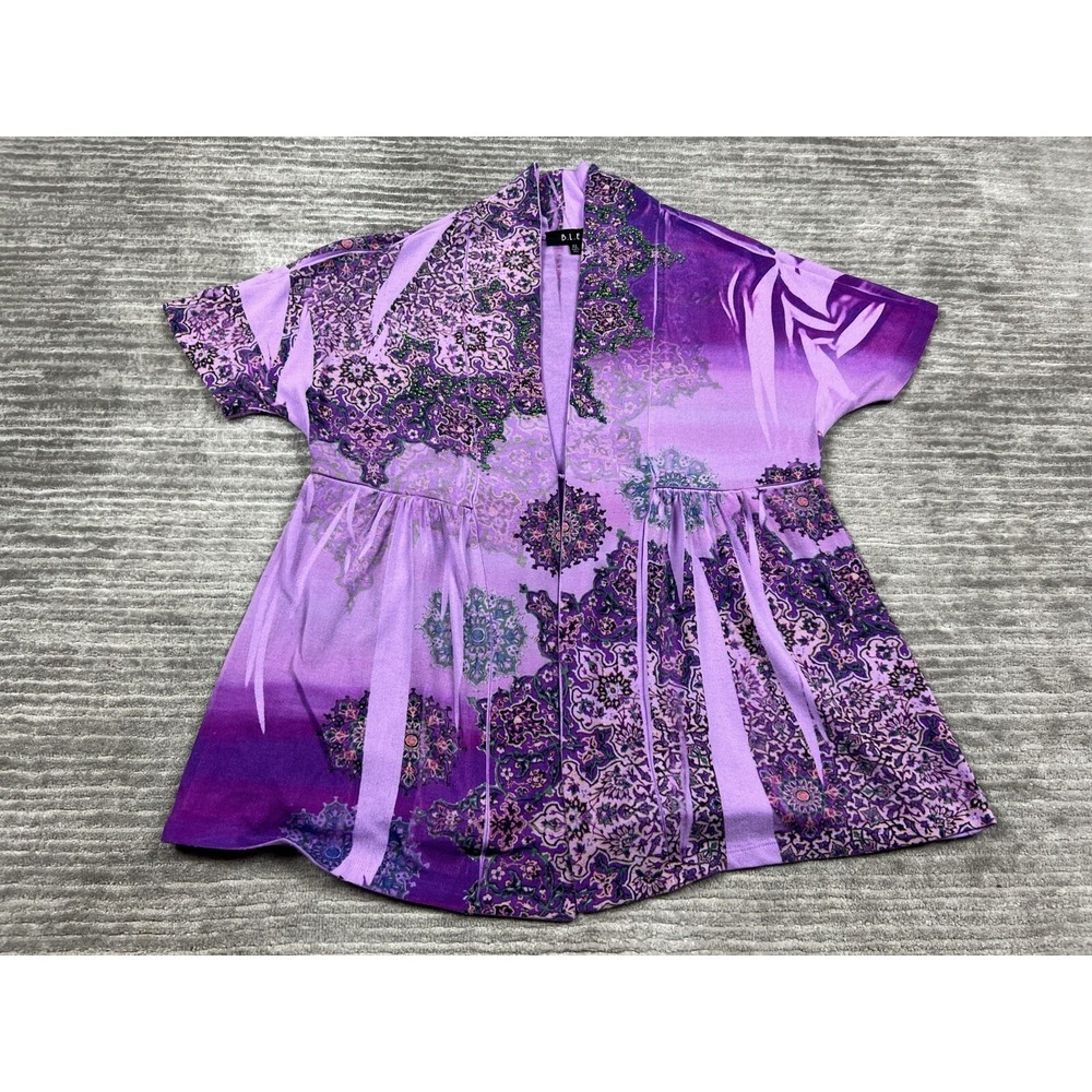 B.L.E.U.‎ Sweater Womens XL Purple Rhinestone Cardigan Open Front Short Sleeve